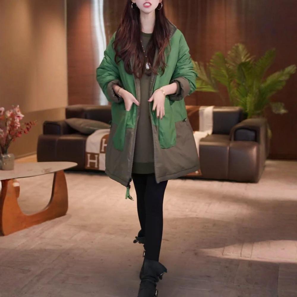 Trendy Thickened Stand Collar Cotton Jacket Women Versatile Slim Fit Winter Coat Reversible Warm Outerwear