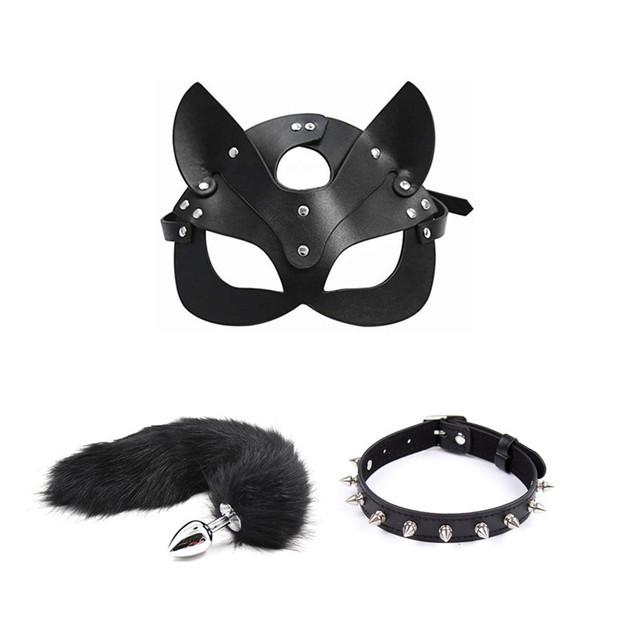 3pcs 40CM Fox Tail Anal Plug Collar Sexy Cat Mask Exotic Sex Products For Adults Games Bondage BDSM Sex Toys For Women
