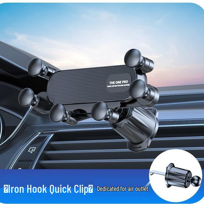 Six-Point Gravity Car Phone Holder with Anti-Shake Hook for Air Vent.