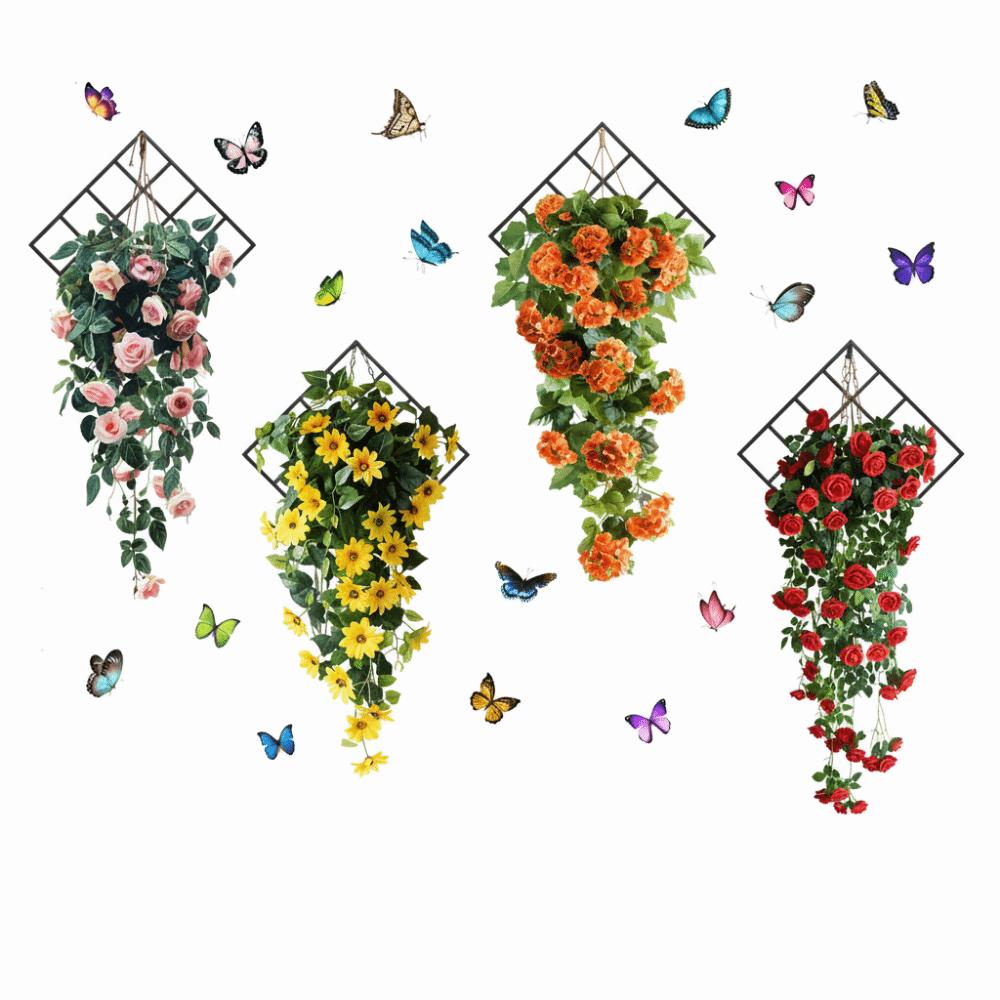 Flower & Butterfly Wall Sticker Multicolor Beautifual Decals  Background Wall