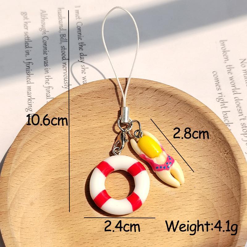 Cartoon Mini Summer Swim Ring Phone Chain Cute Resin Phone Lanyard Keyring Camera Pendant New Lovely Hanging Decoration