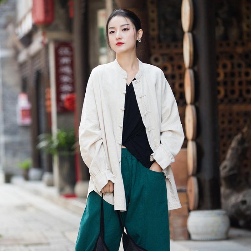 Women Chinese Traditional Tang Suit Linen Zen Tea Hanfu Women Tai Chi Kung Fu Tops Vintage Cotton Womens Clothing