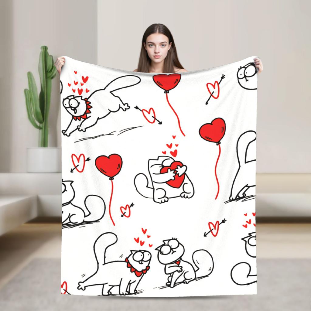 Cartoon Simons Cat Blanket Cute Warm Soft Novelty Plush Throw Blanket For Couch Chair Sofa Bed Airplane Travel Bedspread Bed