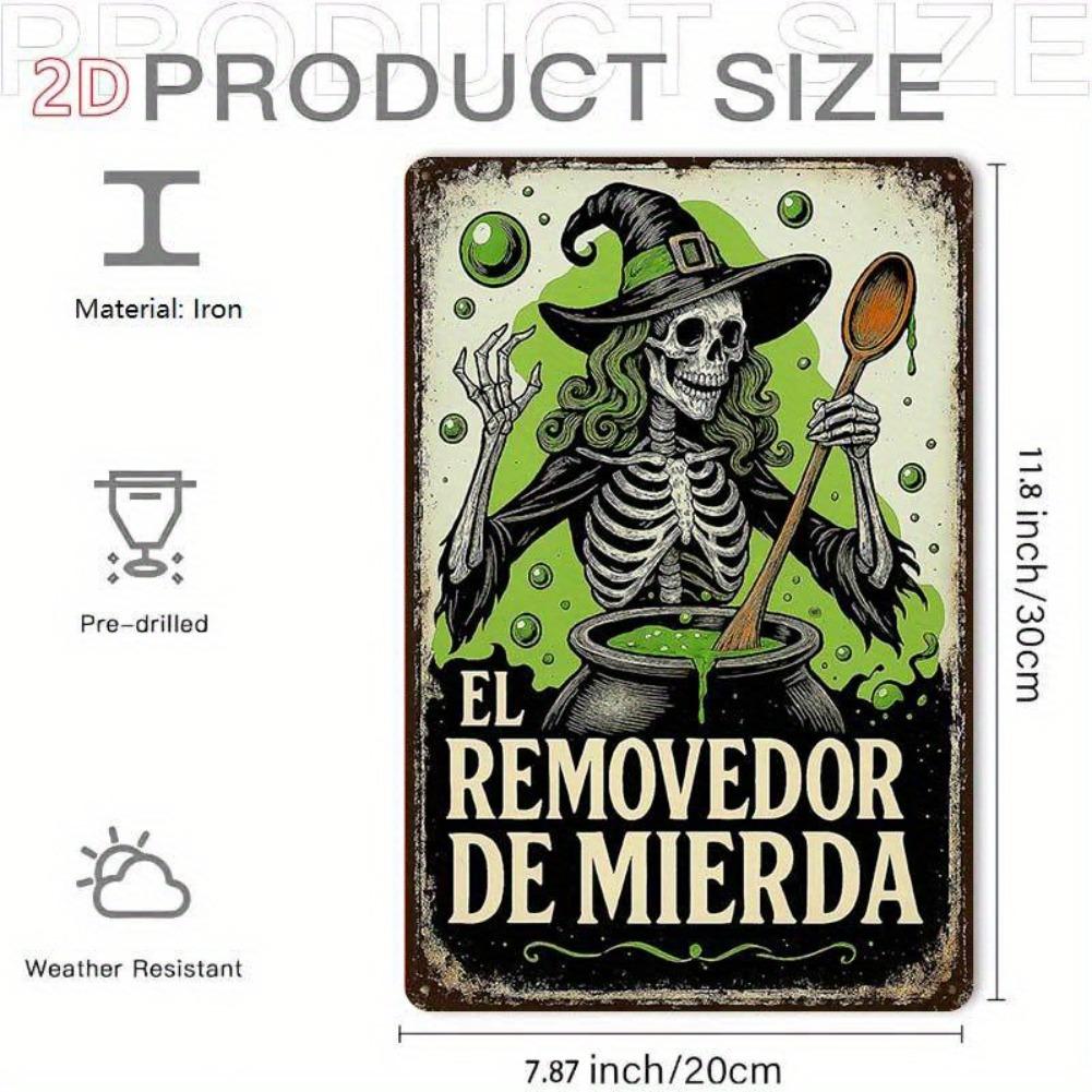

2D Flat, 2D, 1pc Skeleton witch stirring a potion spanish iron art signage, with retro scenes, room decorations 20x30cm（7.8x11.8inch）