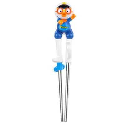 Edison Pororo Stainless Steel Correction Chopsticks Level 2 Right Hand, Blue (Police), 1 Piece, Korean Popular Tableware