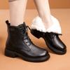 Mid-aged and Elderly Women Winter Warm Fleece Lined Short Boots Mom's Genuine Leather Soft Sole Non-slip Lace Up Cotton Shoes