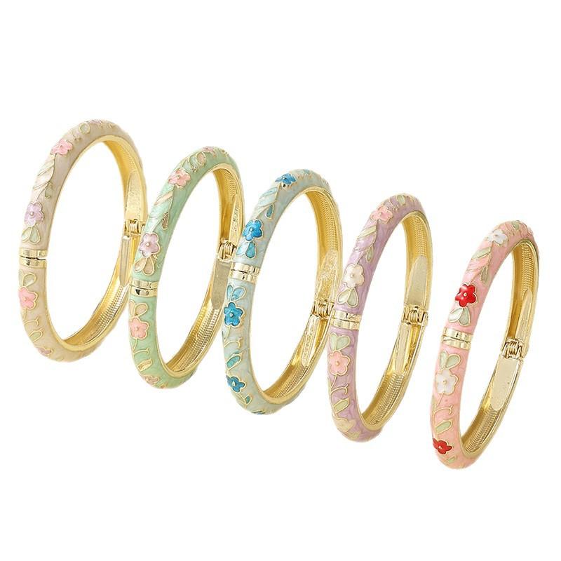 Pastoral Vintage Enamel Bracelet with Oil Droplet Flowers Cloisonne Light Luxury Fresh Design