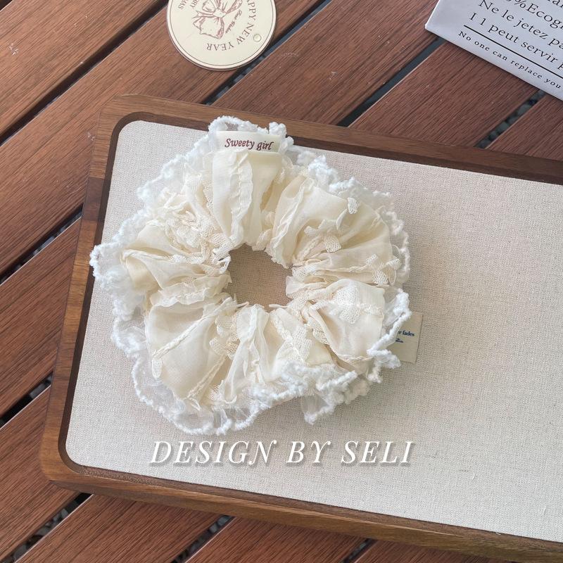 Кремовый Колледжный Стиль Кружевная Кромка Резинка для Волос Французский Винтаж Элегантный Хлопок