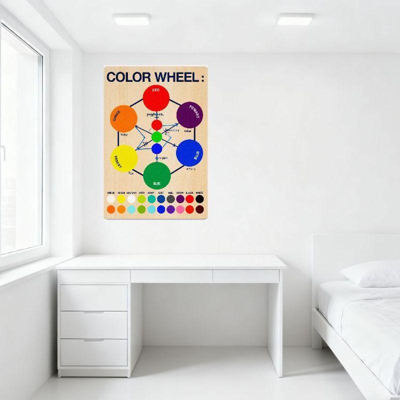 Kovový plechový znak s barevným kolečkem, Teorie míchání barev s barevnými vzorky, Vzdělávací dekorace do třídy, domácí kanceláře, pro muže