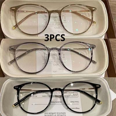 3PCS Trendy Round Frame Blue Light Blocking Glasses Women Men Unisex Retro Minus Diopter Eyewear