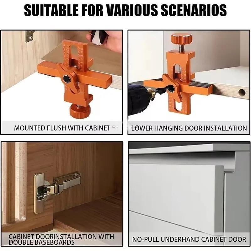 Woodworking Cabinet Door Installation Jig Door Panel Rebound Device Punch Mounting Jig 6/8/10mm Doweling Drilling Guide Locator