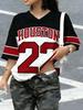 Women's NO.22 Houston Print V-Neck Short Sleeve T-Shirt Summer Graphic Tee Hole Mesh Jerseys Plus Size Sport T-Shirt
