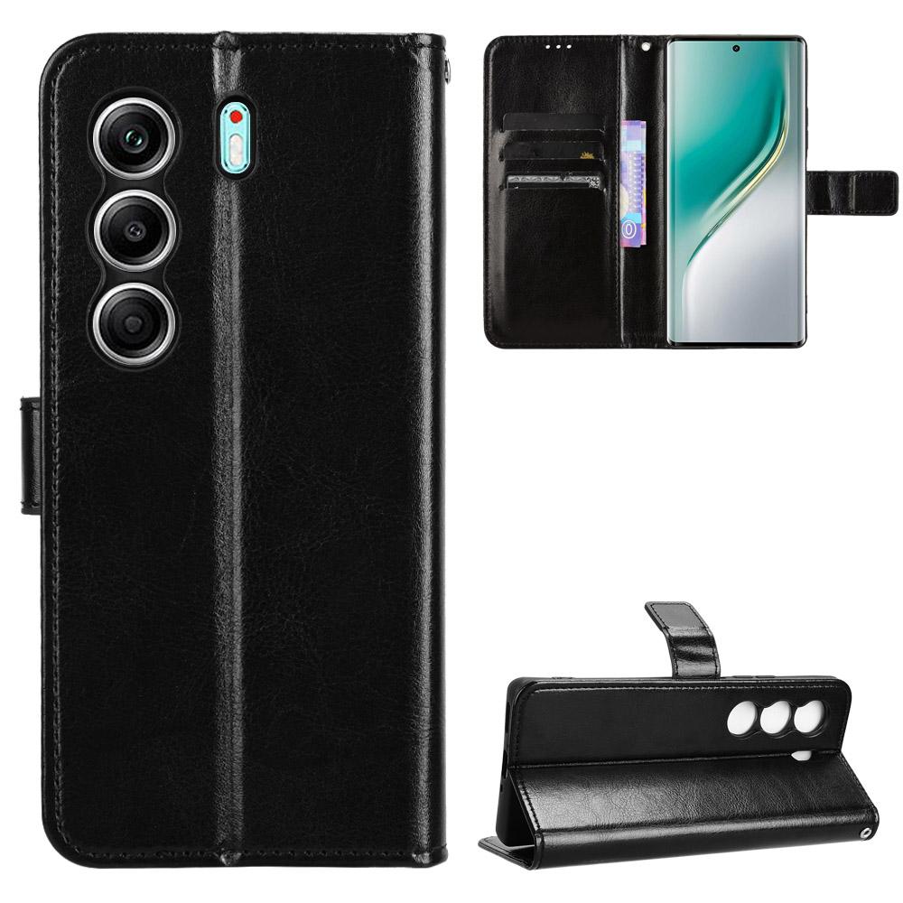 For TECNO Camon 40 Pro 4G/Camon 40 Pro 5G CM6/CM7 PU Leather Case with Strap Crazy Horse Texture Phone Wallet Cover