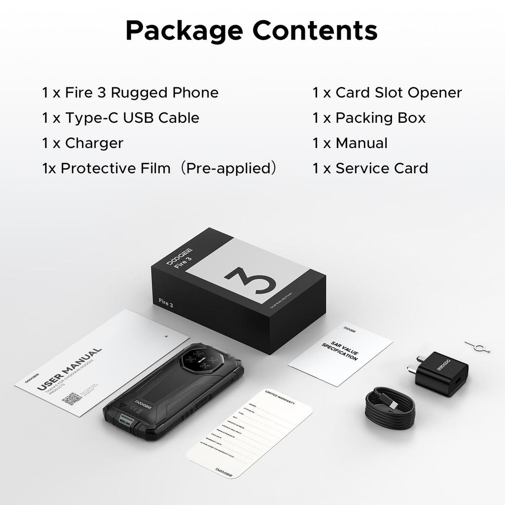 DOOGEE Fire 3 Rugged Smartphone, 8350mAh, Octa Core Android 16 Phone, 5.5", 12GB+64GB/2TB, 3.5mm Headphone Jack, Face ID/OTG/NFC