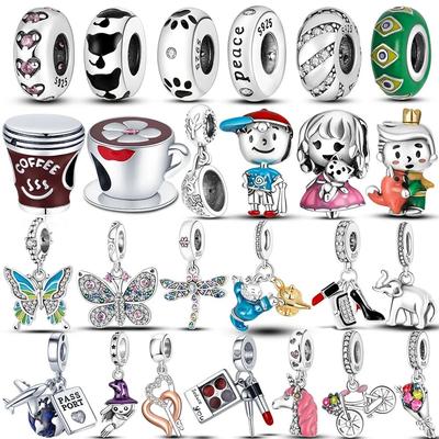 925 Sterling Silver Travel Charms Japanese Doll Coffee Cup Plane Camera Dangle Charm Beads Fit Original Bracelet Jewelry