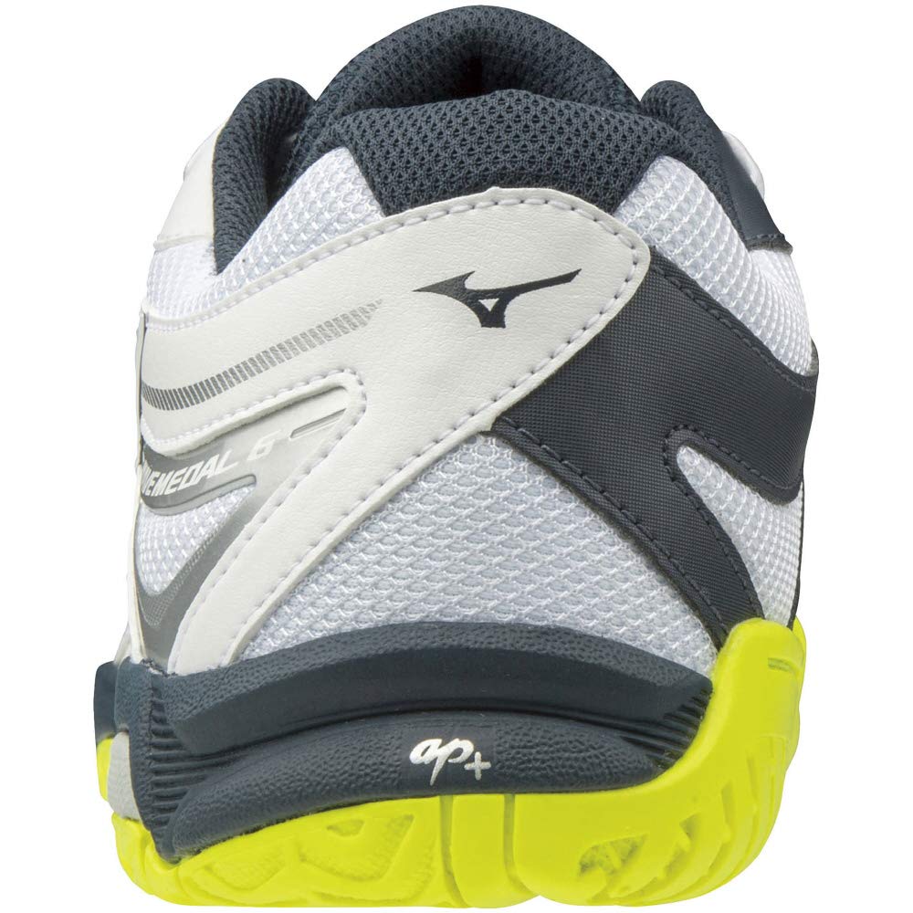 Mizuno Chaussures Wave Medal 6 Tennis de Table Amorti et Taille 2E, Stabilité, Blanc/Marine/Jaune, 27.0 cm,