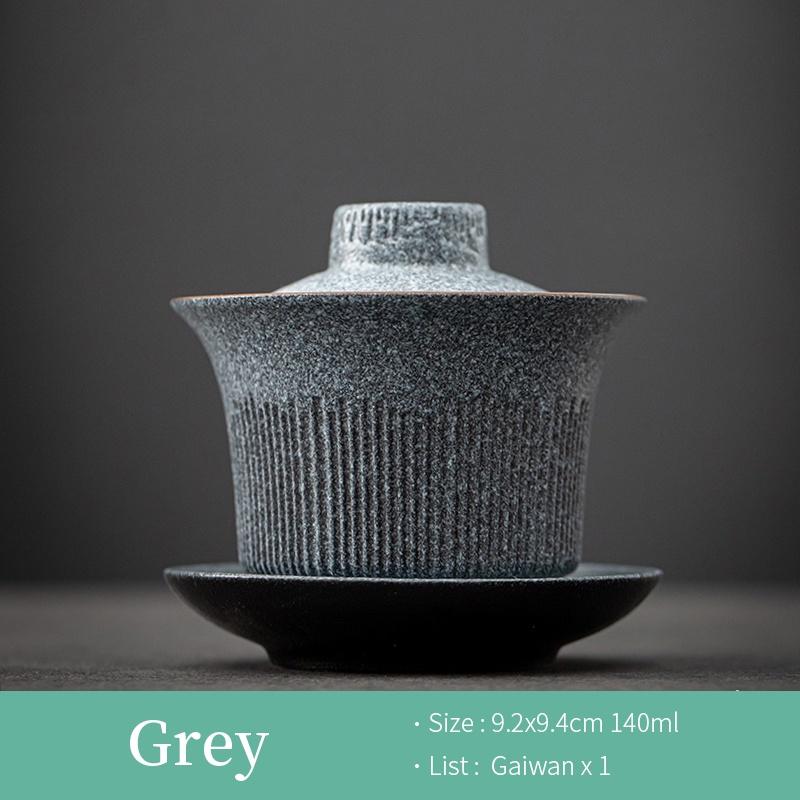 140ml Blue Stone Glaze Ceramic Gaiwan Vintage Sancai Bowl Japanese Style Tea Ceremony Bowl