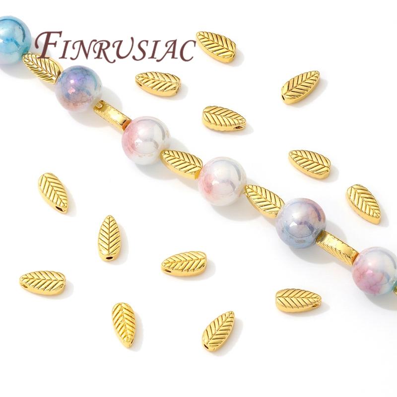 18K Gold Plated Spacer Beads Brass Leaf Shape Bead Separators For Beads Accessories For Bracelets DIY Jewelry Making Supplies
