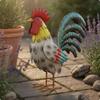 Metal Cockerel Statue Outdoor Iron Sculpture Countryside Design Chicken White