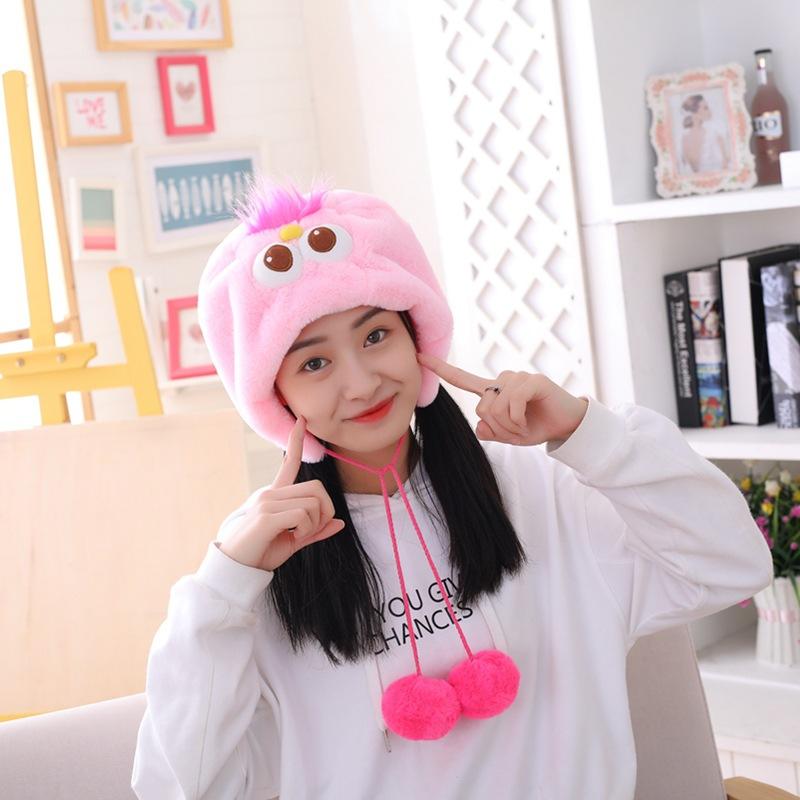 

Розовая шапка-капюшон с большим глазами и помпоном, мультяшная шапка-капюшон, реквизит для фото, реквизит для фото 30*20CM0.1kg