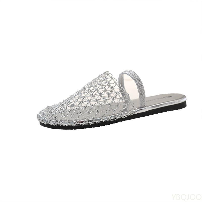 Fashion Outdoor Casual and Fashionable Summer Lazy Shoes 2025 Semi Draggable Mesh Beach Comfortable Breathable Simple Flat Shoes
