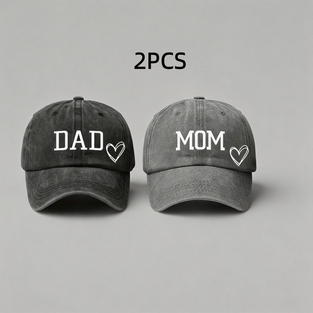 2 Peças/Conjunto Boné de Beisebol Estampado Moda Pai Mãe Amor Algodão Lavado Ajustável Bonés de Beisebol Chapéus de Sol Para Homem Mulher