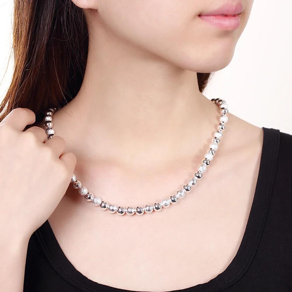 Originalität 8MM Matt Glatte Perlen 925 Sterling Silber Halsketten für Frau Mode Modeschmuck Hochzeit Feiertagsgeschenke Party