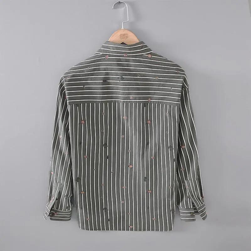 Men's Cotton Blend Casual Loose Striped Long Sleeve Shirt Button Down Streetwear Top Cardigan