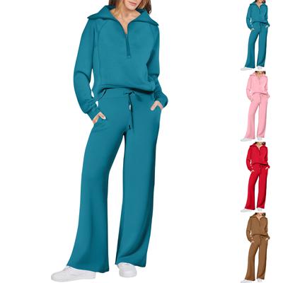 Women's Sportswear Suit Fall Oversized Half-Zip Sweatshirt Wide Leg Sweatpants Casual Suit Sportswear