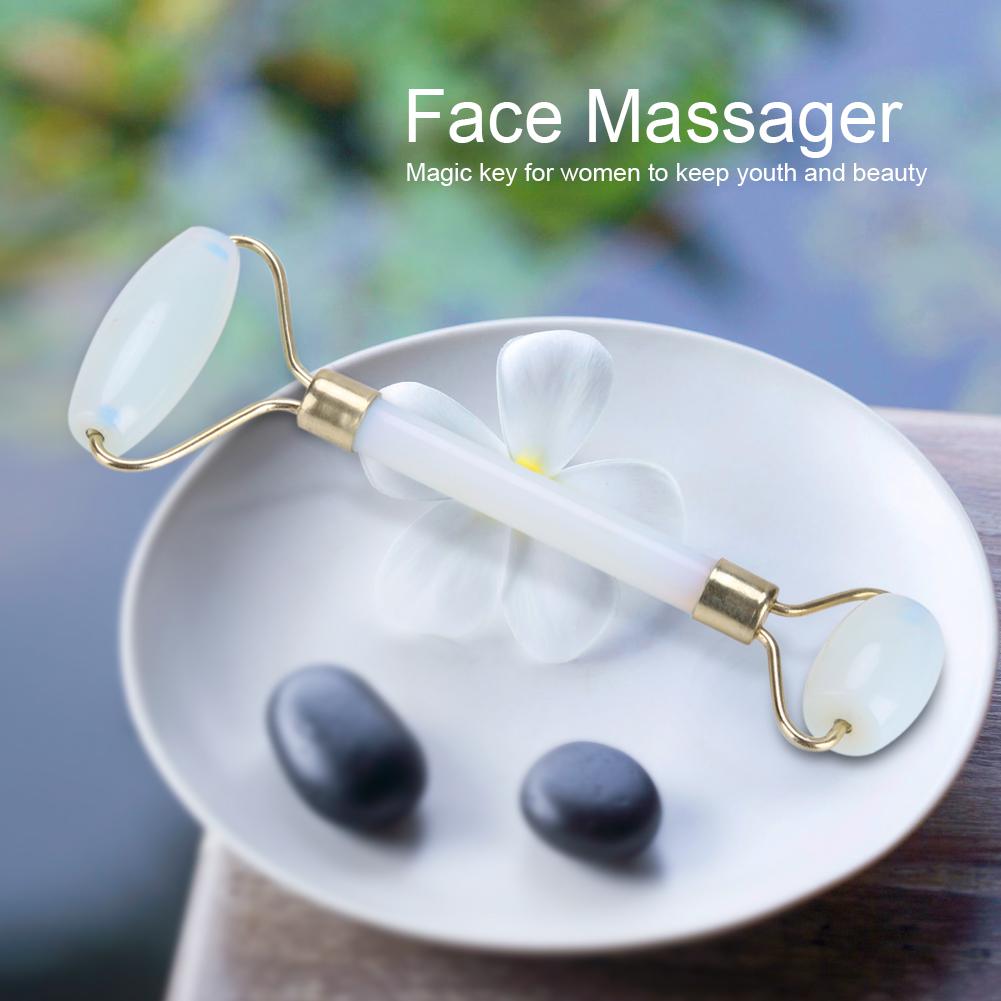 1Pc Artificial Jade Doublehead Beauty Roller AntiAging Face Eye Neck Massager Tool(White)