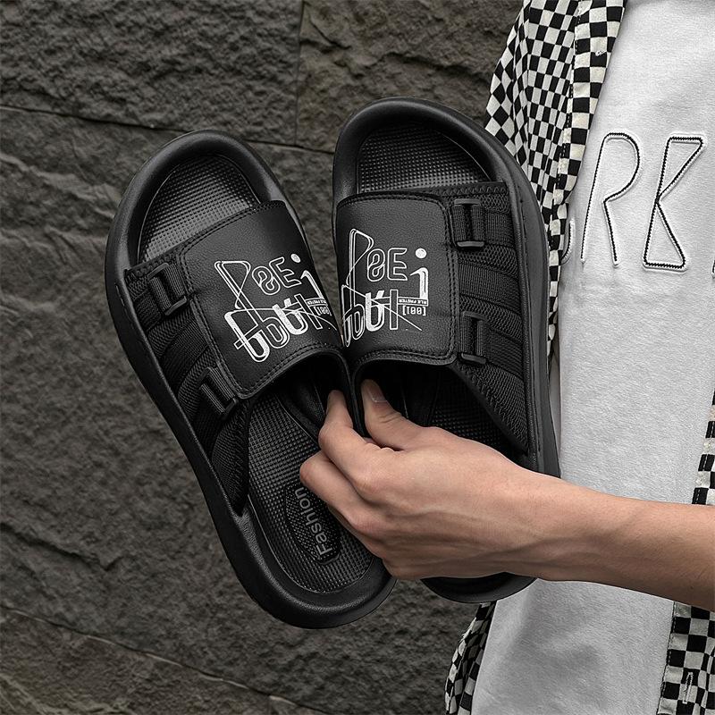 Slippers men's summer wear non-slip one-word slippers soft-soled casual versatile trend beach shoes 371213-J