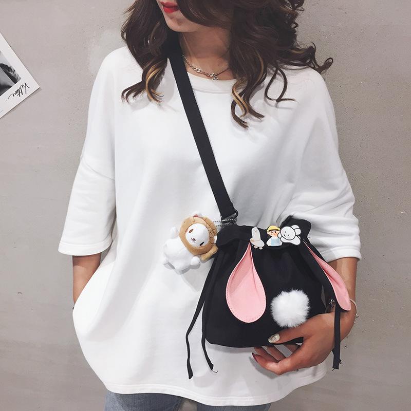 Canvas bag new women's bag fashion trend personalized bucket bag contrasting color messenger bag