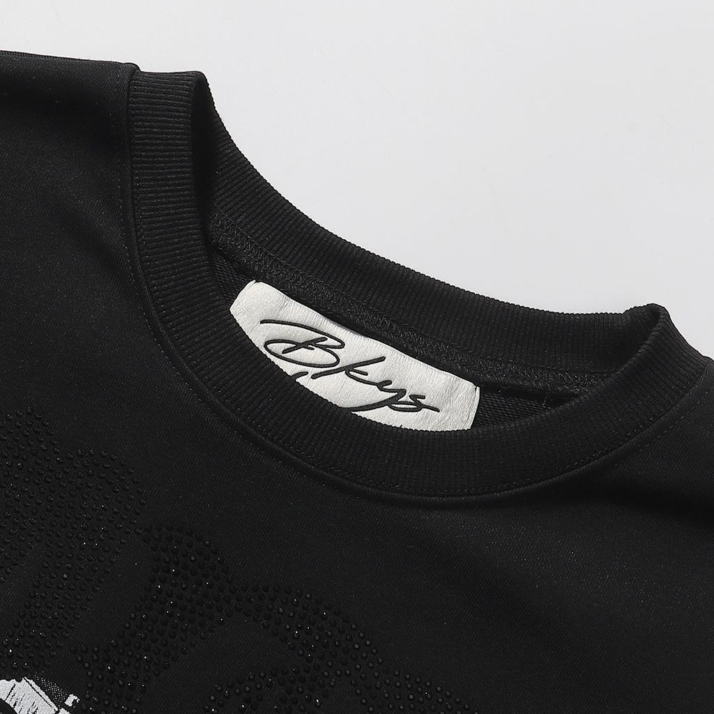 2026 Summer Men's Oversize T-Shirt, Skull Hip Hop DJ Crew Print Dark Street Short Sleeve Tee With Rhinestone Letter