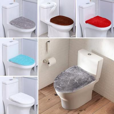 Useful Warm Toilet Seat Cover Solid Color Thickened WC Cover Soft Touch Washable Toilet Lid Protective Sleeves Home Bathroom