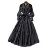 French Gentle Wind Lantern Sleeve Embroidered Dress Women's Spring Bead Waist Strap A-word Long Dress Temperament Commuter