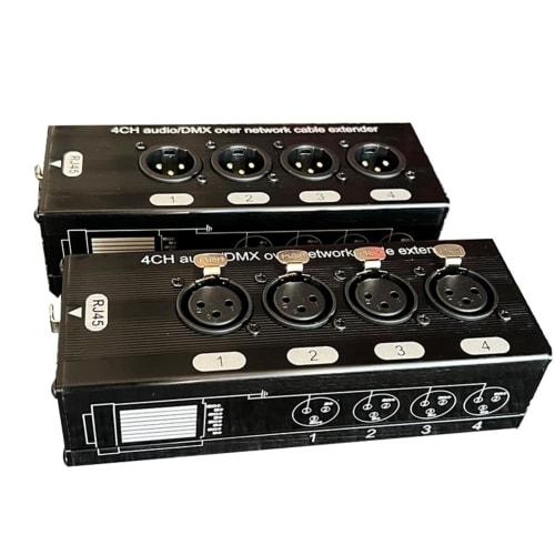 LAMELLIS 1 Pair 4-Channel 3-Pin XLR Audio and Over-the-Network Cable Extender 512 Network Signal Extender Black