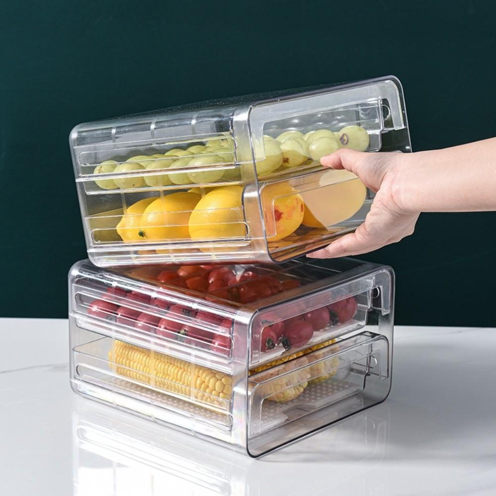Transparent Food Storage Drawer Stackable Fresh Keeper Bin Vegetable Fridge Organizer Household