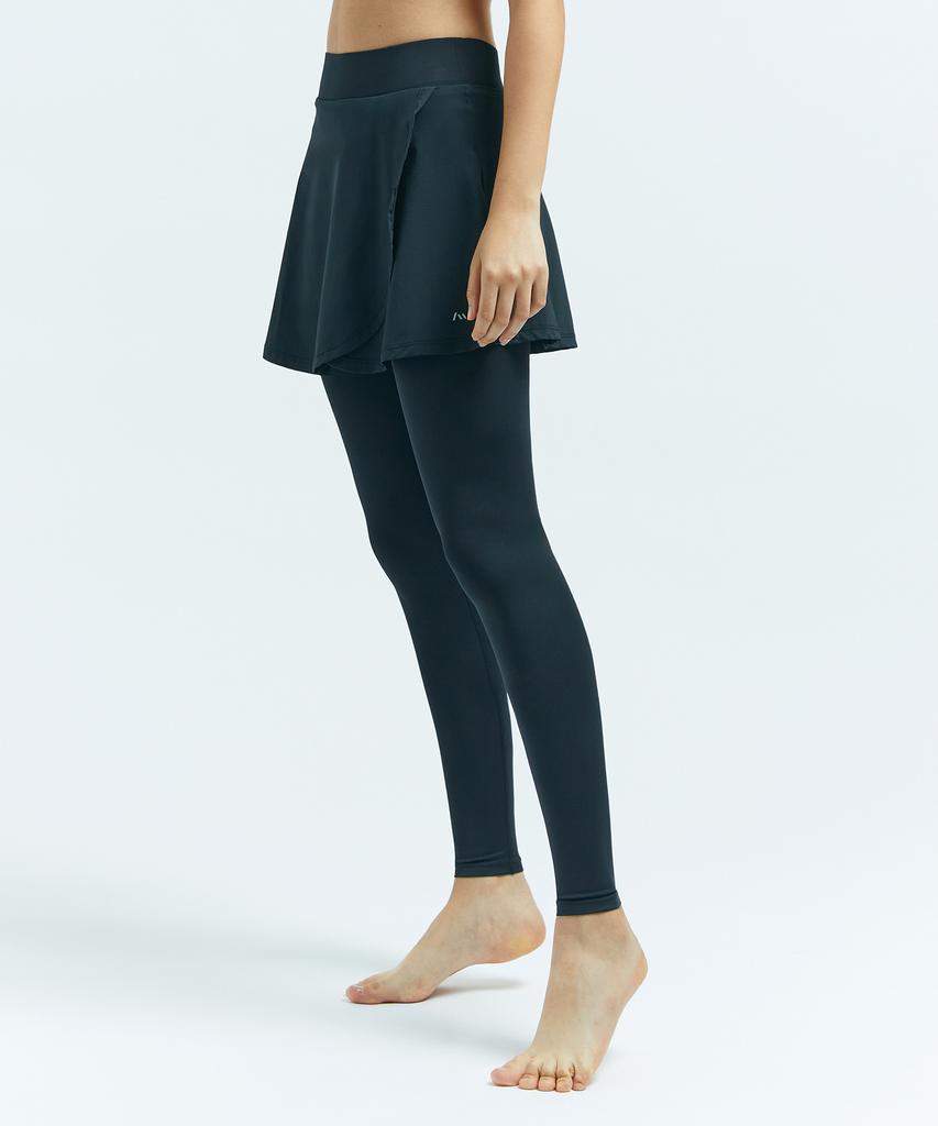 Leijibi Easy Move Flare 9/1 Length 2-In-1 Water Leggings Rash Guard Skirt Pants Black