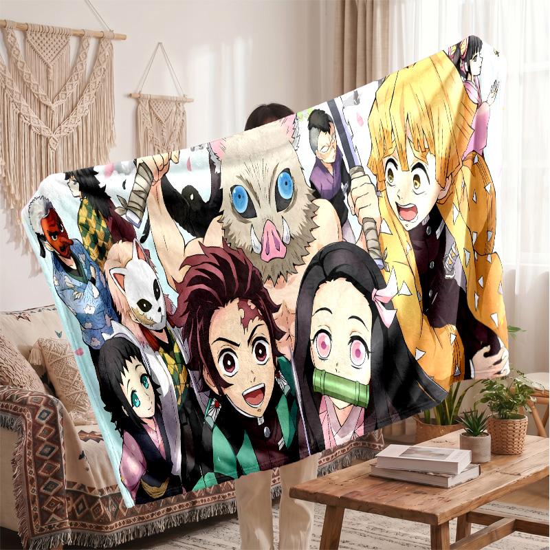 Demon Slayer Printed Flannel Blanket, Skin Friendly Warm Throw for Indoor Couch Bed Daily Use