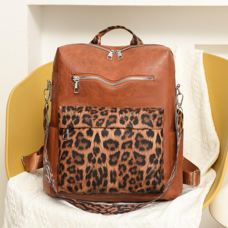 

New high-value leopard print schoolbag shopping backpack casual versatile backpack коричневый