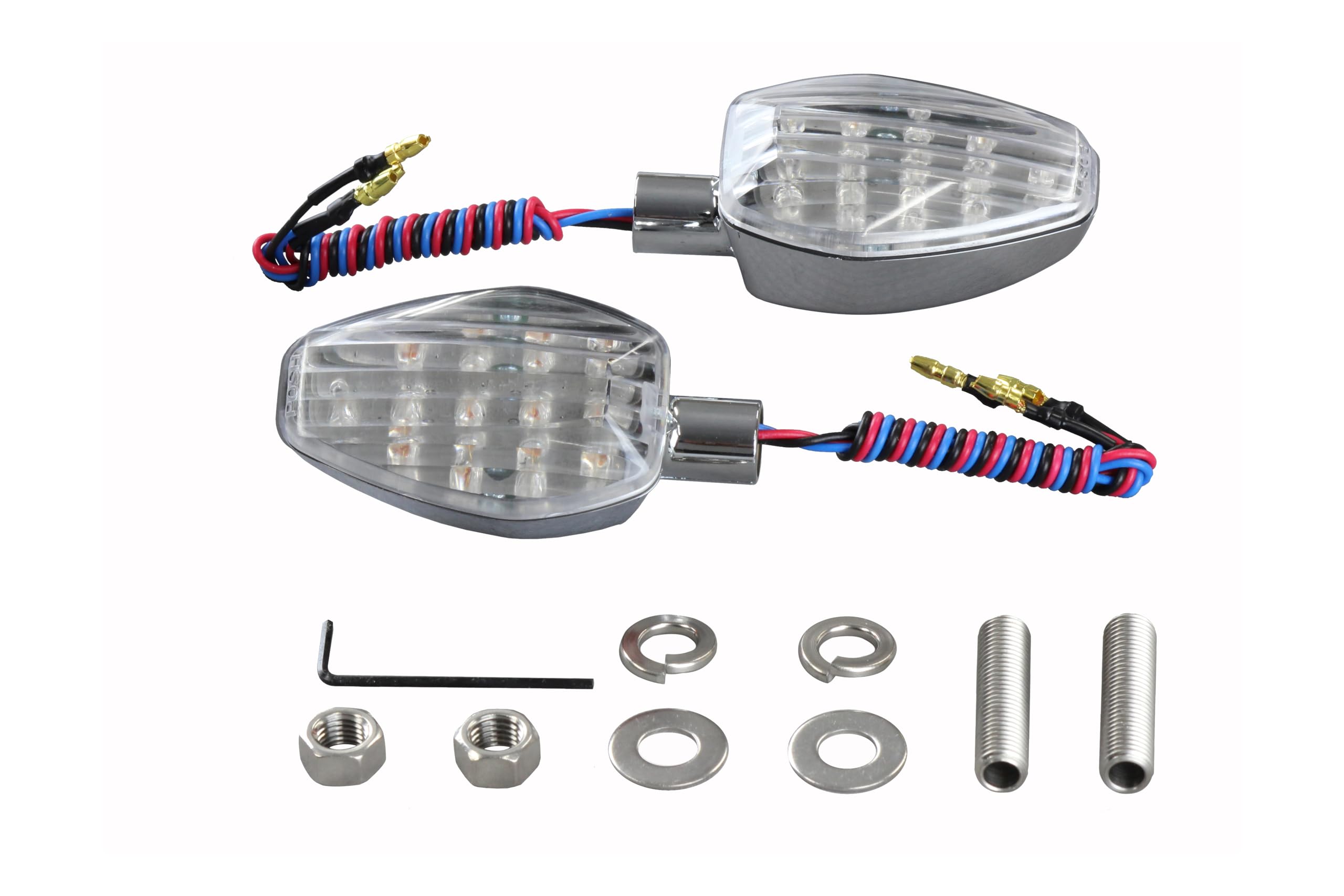 

POSH FAITH Motorcycle LED Turn Signals with Chrome Body and Clear Lightweight LED Turn Signals with Position 096452 (SF Type) Lens, Sensors,