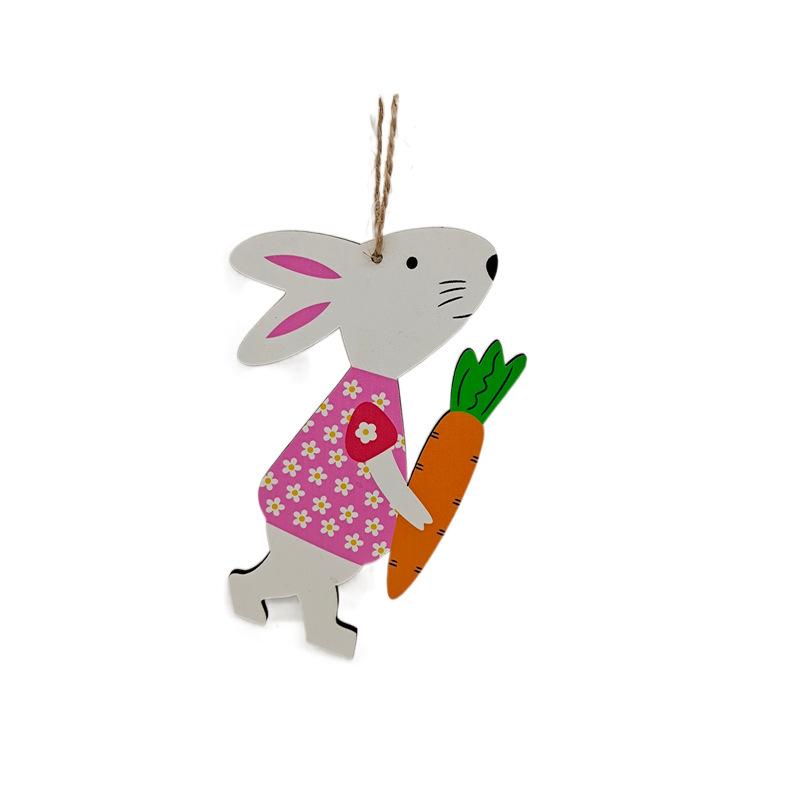 Cartoon Easter Ornaments Set Easter Decoration Bunny Rabbit Carrot Wood Pendant Craft Supplies Easter Decorations For Home