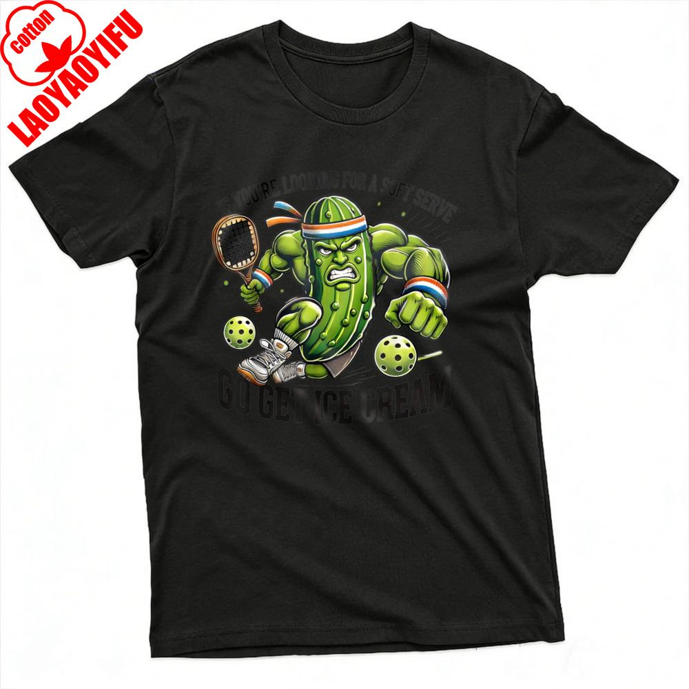 Gurken Tennisspieler Sommer Unisex T-Shirt Lustiges Cartoon Design Freizeitkleidung für Strand und Outdoor-Aktivitäten Geschenk für Sportfans