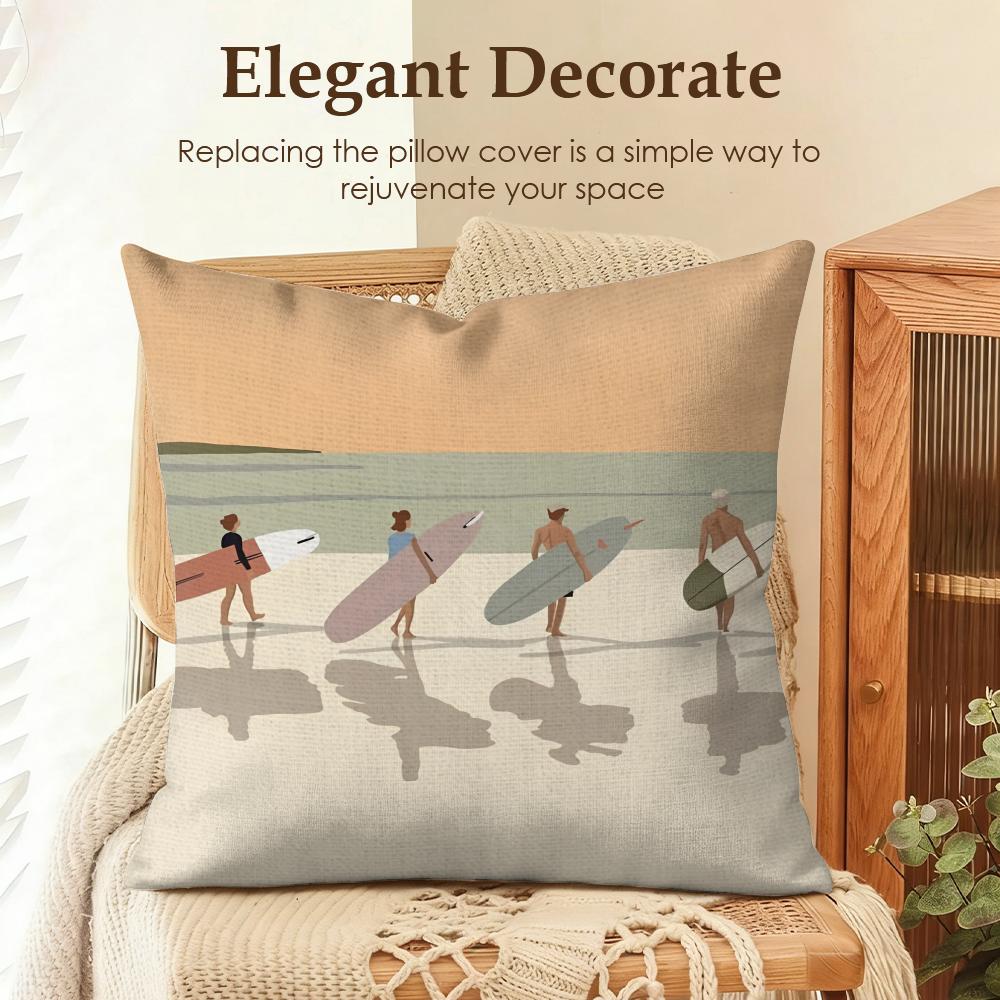 Summer Surfing Ins Art Cushion Cover Natural Linen Organic Fabric Double-Sided Printing Sofa Home Decor Gift Pillow Case