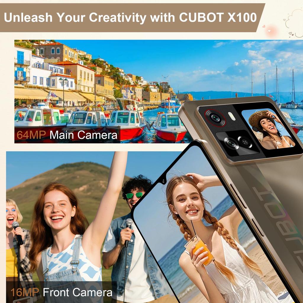 CUBOT X100 Smartphone 5G Android 15, 6.88'' HD+ 120Hz, 16GB+256GB, MTK 7025, 64MP+16MP, 5100mAh/33W, 1.72" Rear Display, 5G Dual SIM/NFC/Dual Speakers