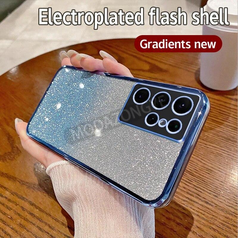 For Samsung Galaxy S22 Ultra Case Electroplating Soft Glitter TPU Back Cover Samsung GalaxyS22 Ultra Phone Casing For Girl Woman