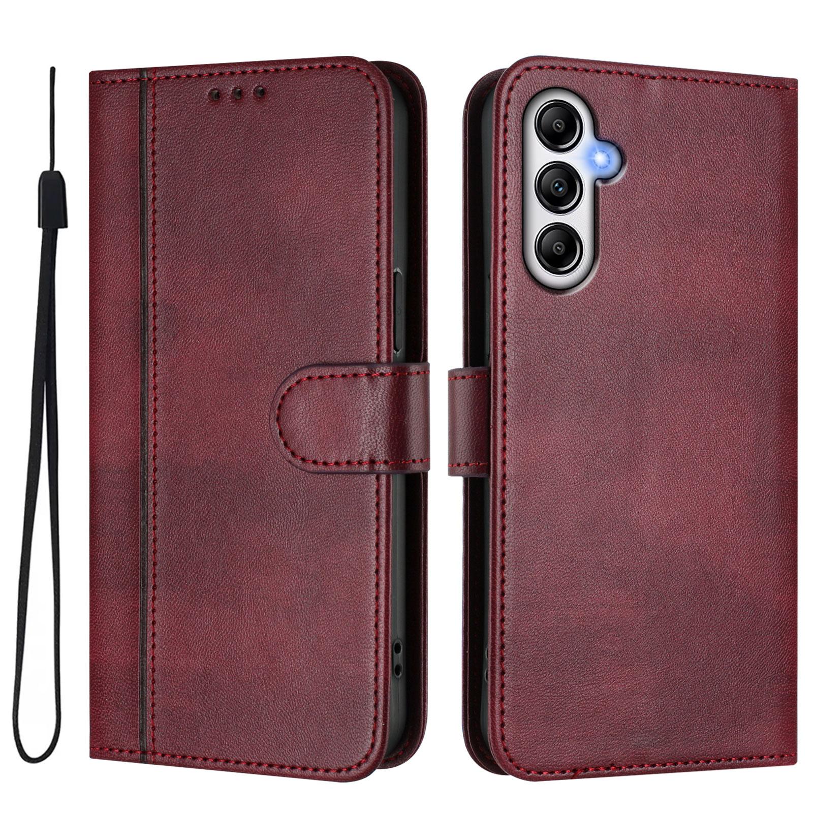 

For Samsung Galaxy A14 4G/Galaxy A14 5G Cases Wallet Stand Retro Texture Leather Phone Cover with Lanyard Wine Red