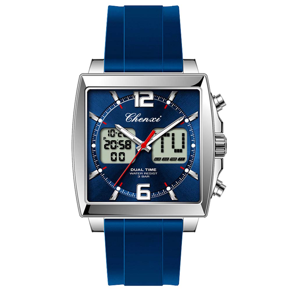 CHENXI Fashion MultiFunction Men's Quartz Watch Date Display Waterproof Silicone Strap Dual-Display Digital Men's Wristwatch