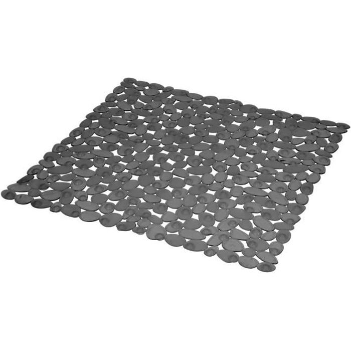Tapis Fond De Douche - Sweet Home - Anthracite - 52 X 52 Cm - PVC - Motif Galet