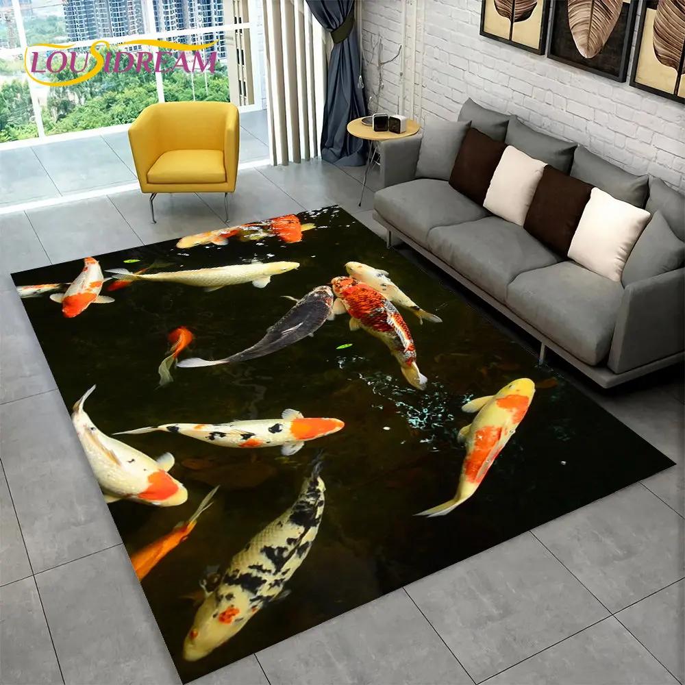 3D Pastoral Tai Chi Fish Area Rug,Carpet Rug for Home Living Room Bedroom Sofa Doormat Decor,Kid Play Kitchen Non-slip Floor Mat